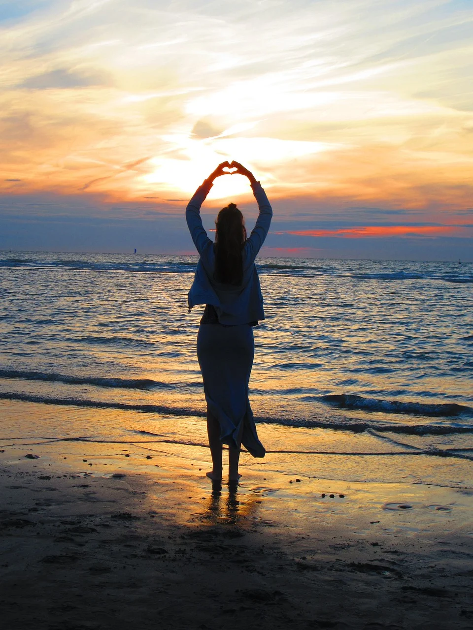 海灘, 海, 海浪, 多彩的夕陽
