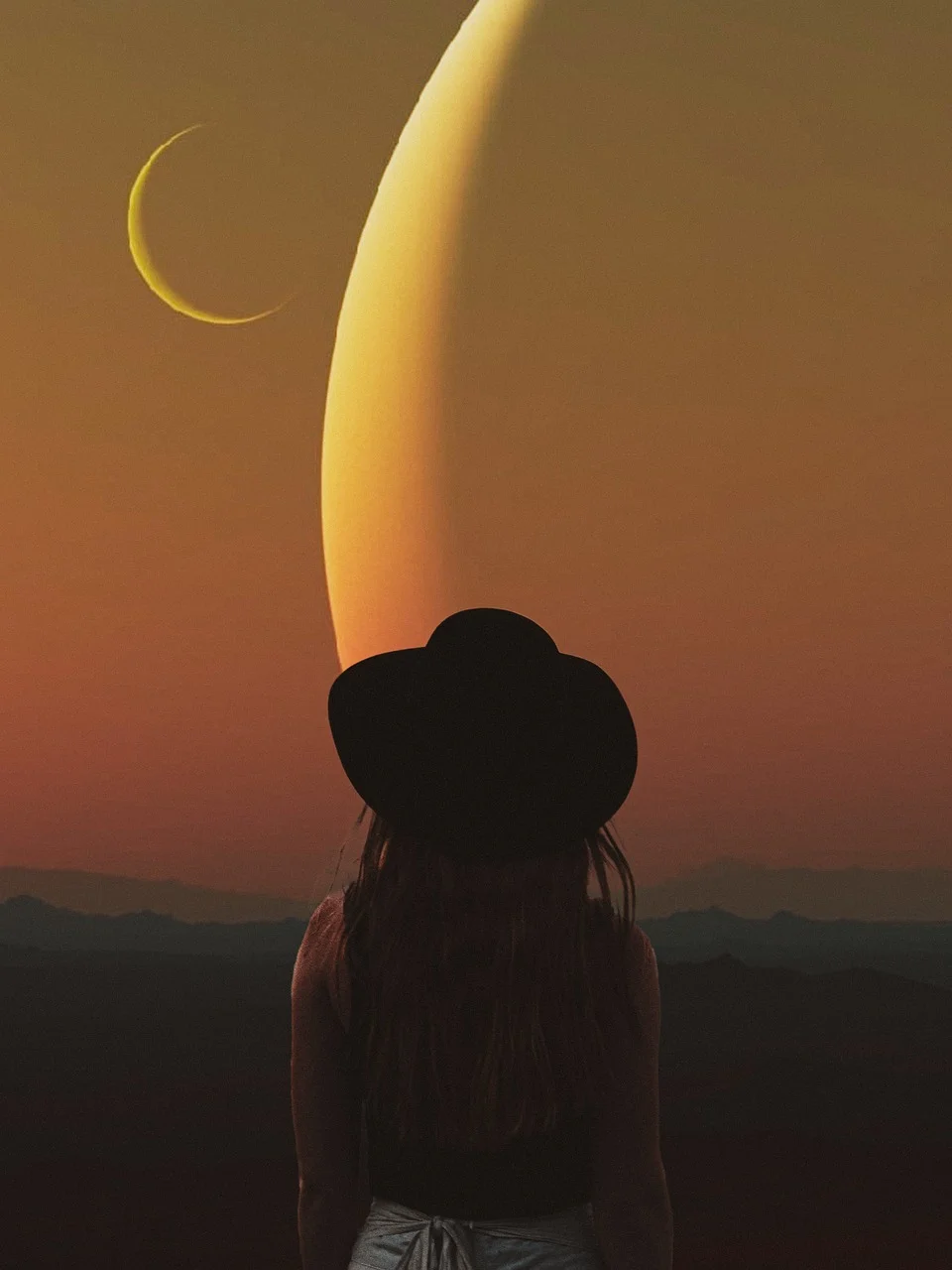 女人, 月亮, 星星, 銀河