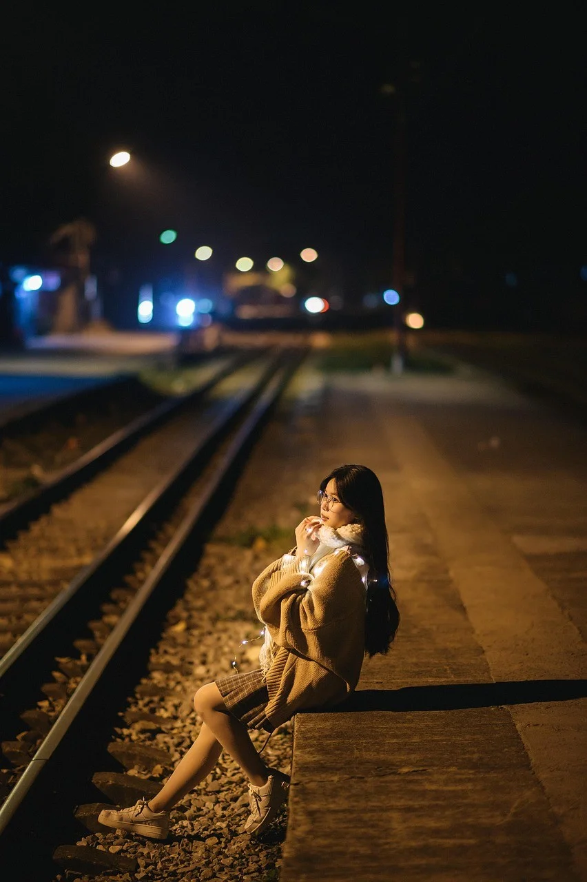 woman, beauty, outdoors, railway