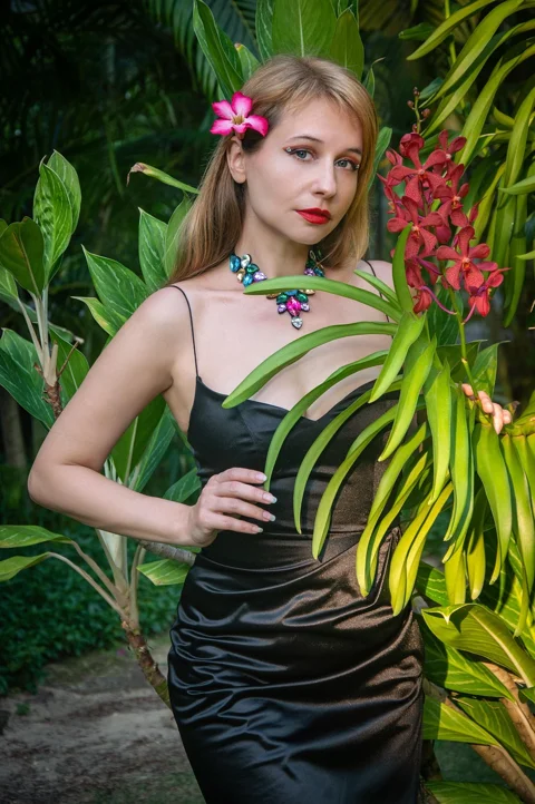 woman, model, garden, tropics