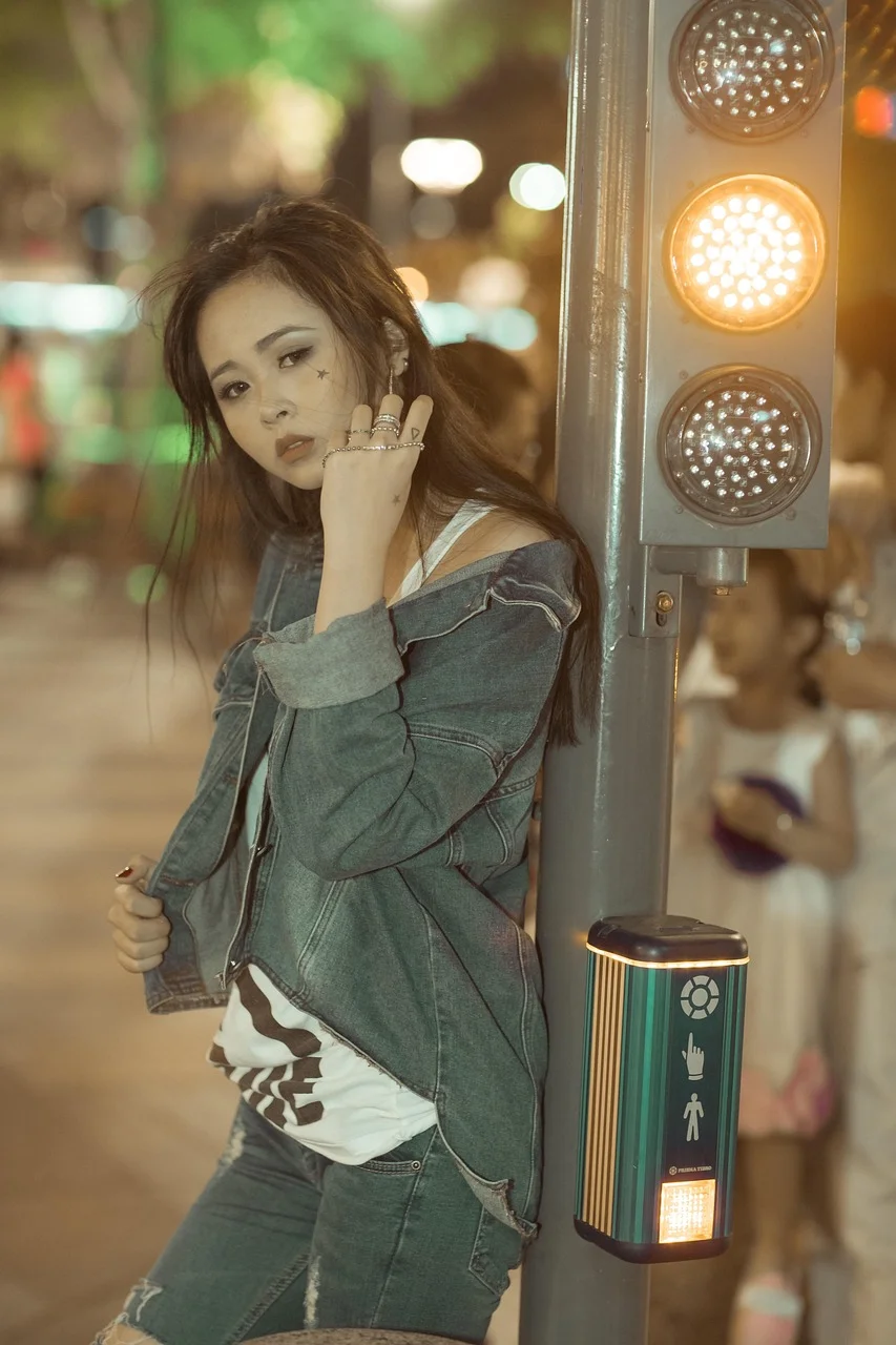 girl, night portrait, model, jean