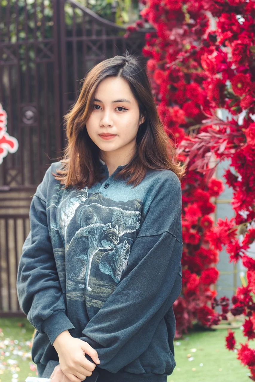 女性、ベトナム、ポートレート、裏庭