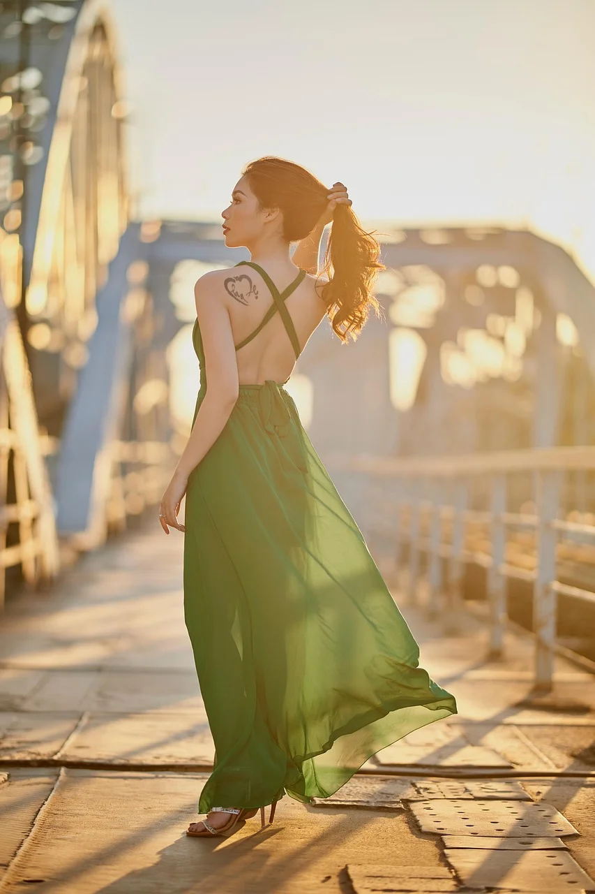 woman, fashion, dress, green dress