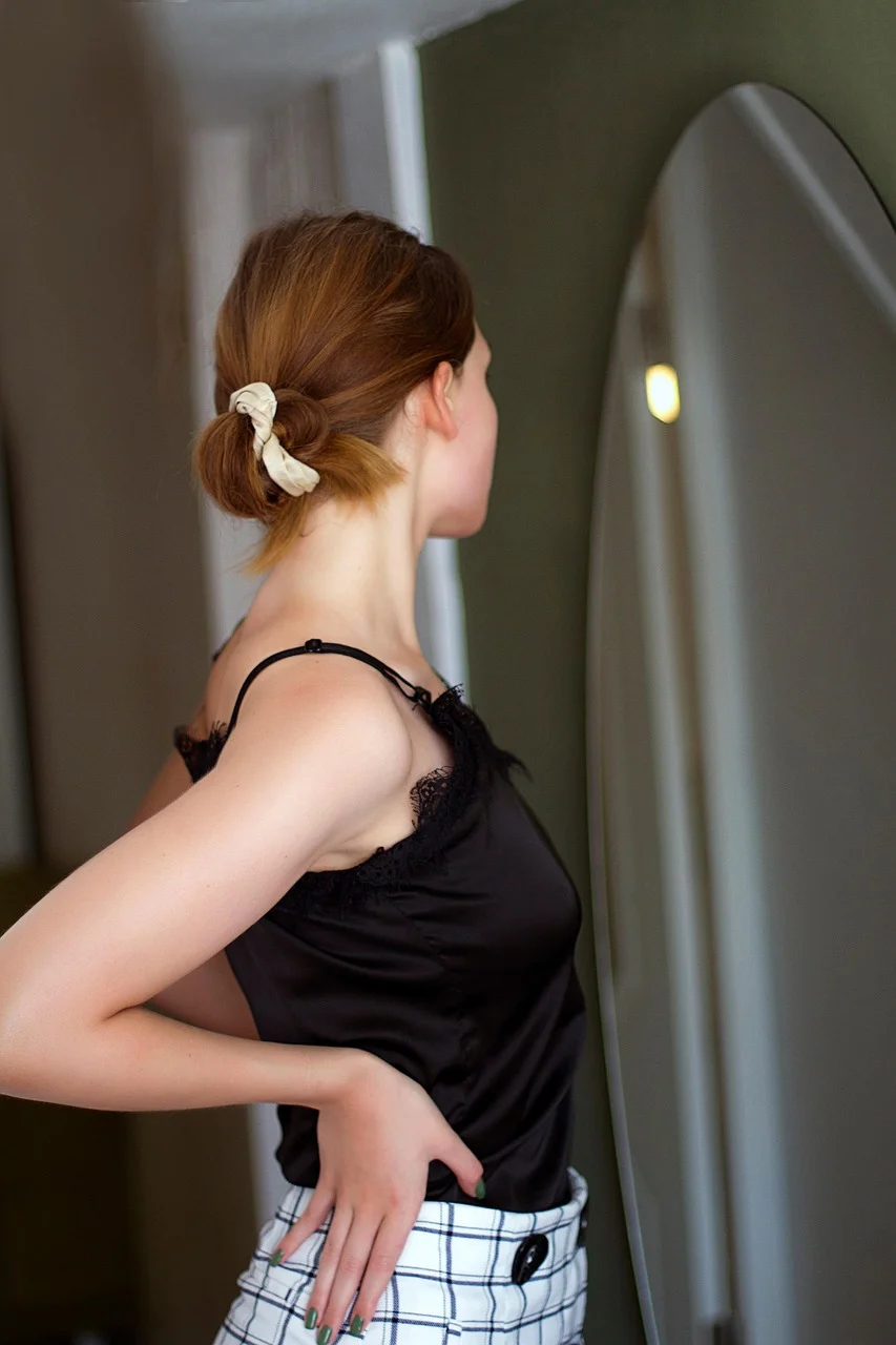 woman, model, mirror, back