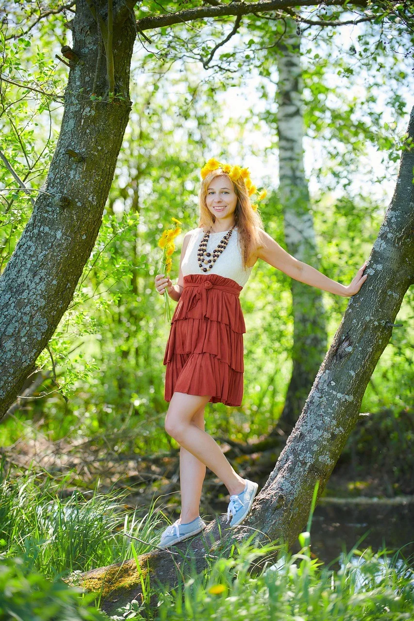 woman, portrait, forest, meadow