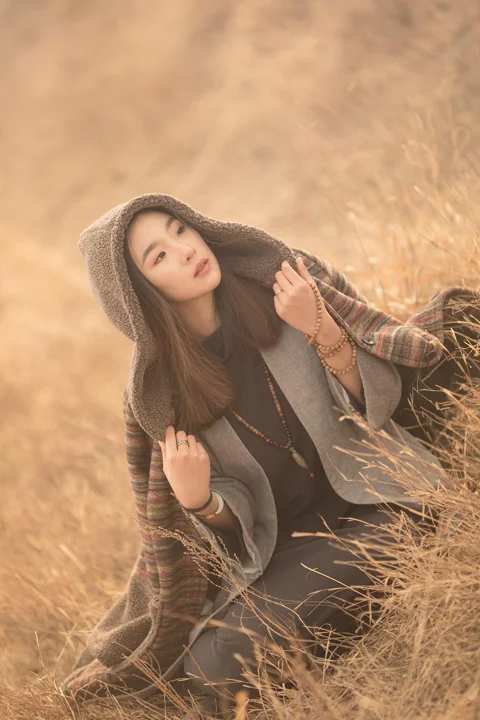 아시아 여성, 풀, 가을, 가을철