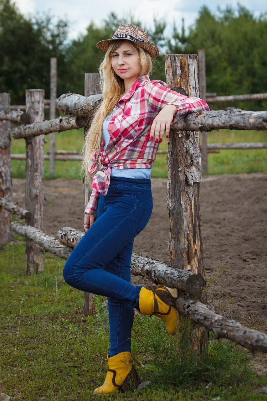 country, village, cowboy, young woman
