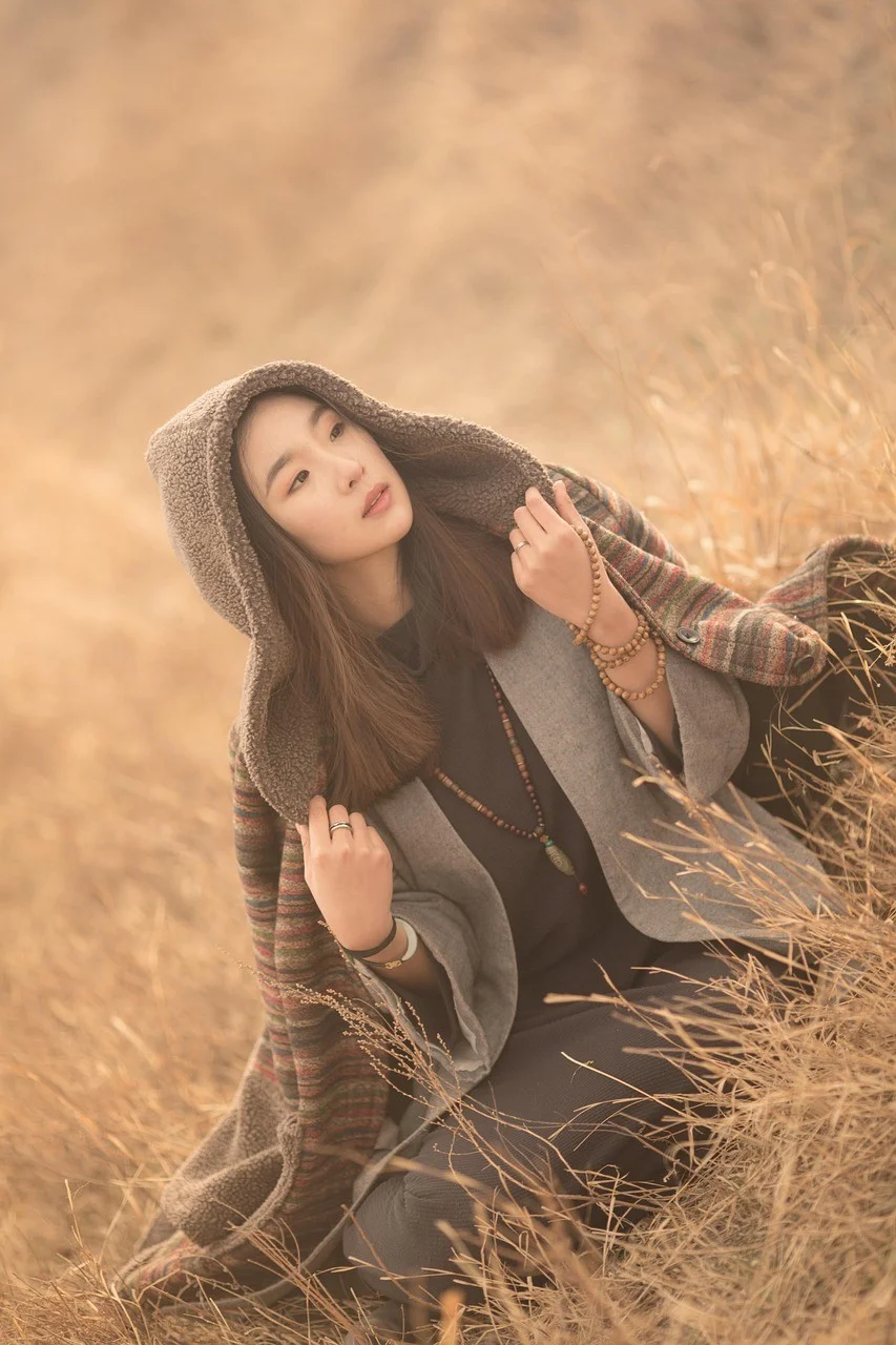 아시아 여성, 풀, 가을, 가을철