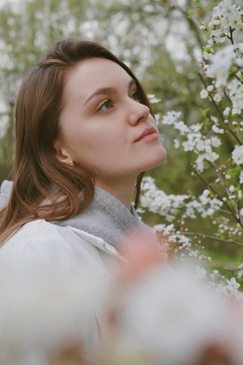young woman, flowers, portrait, garden