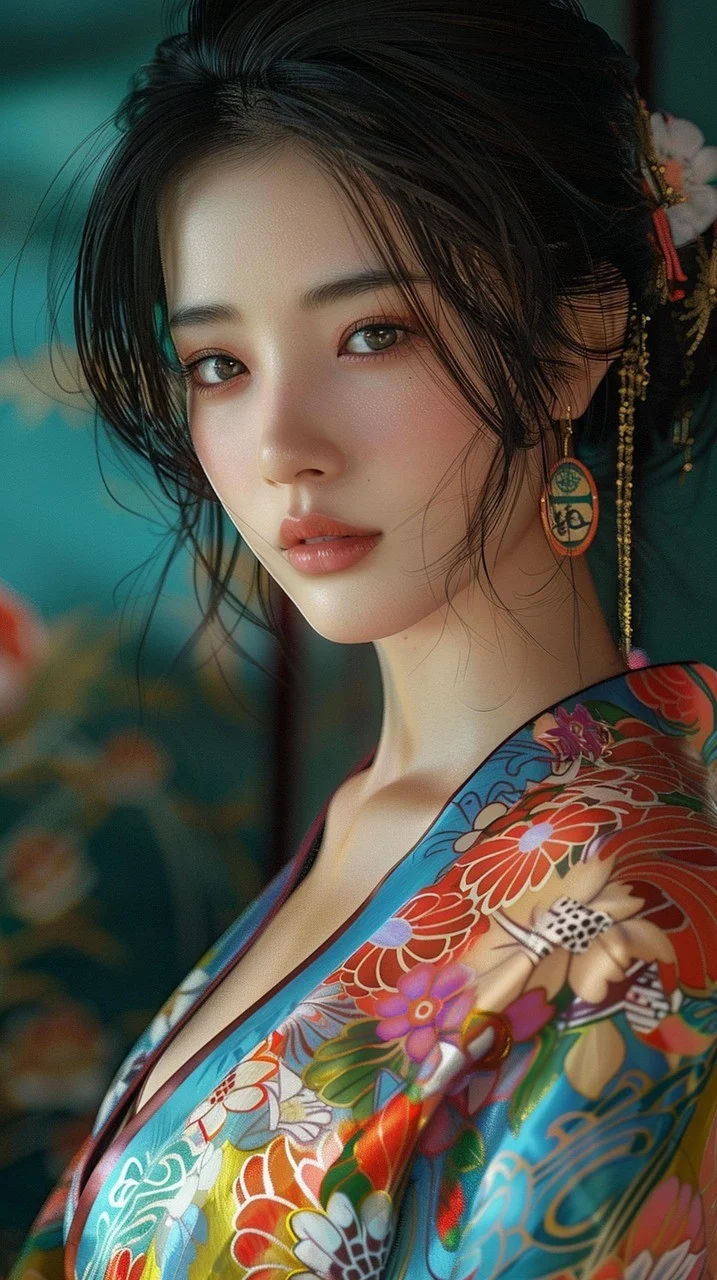 japanese, woman, kimono, portrait