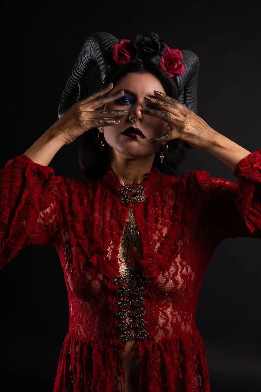 woman, black horns, portrait, model