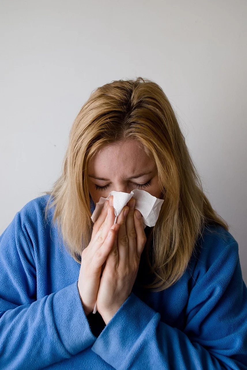 woman, sneeze, blowing nose, influenza