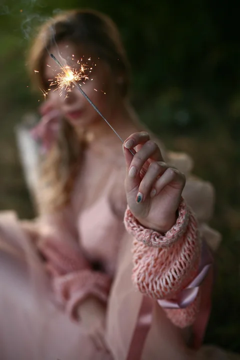 woman, sparkler, sparks, fireworks
