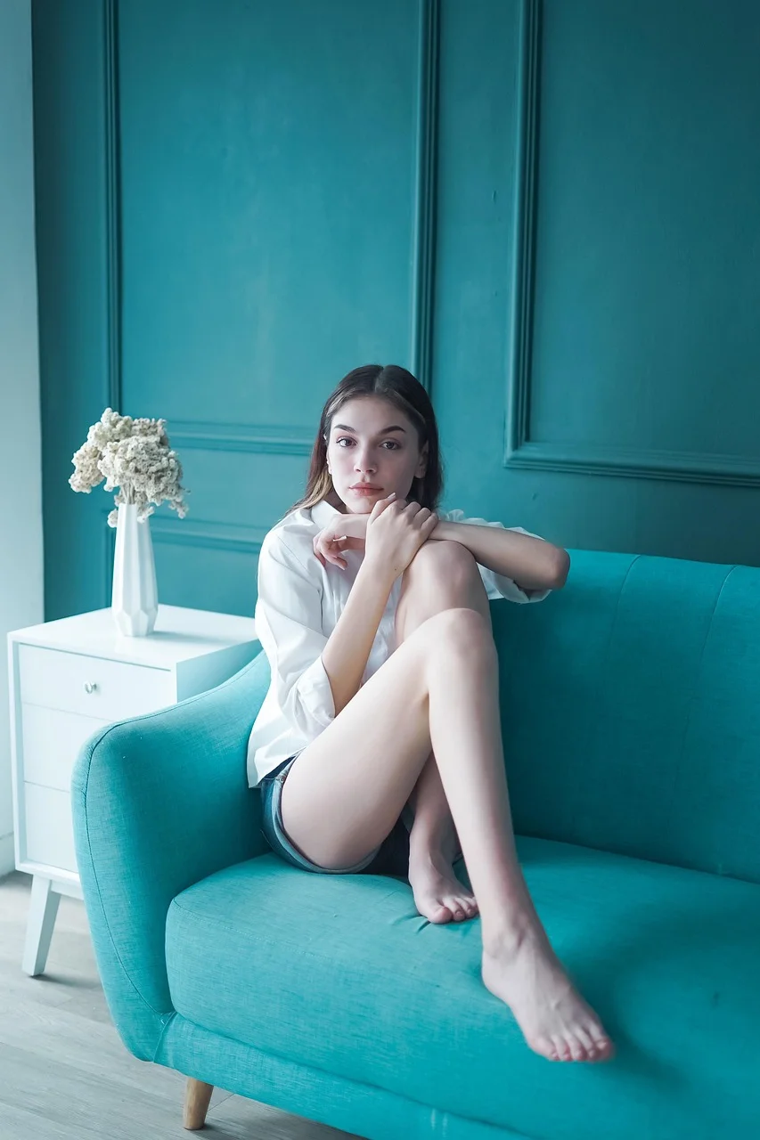 girl, couch, portrait, woman