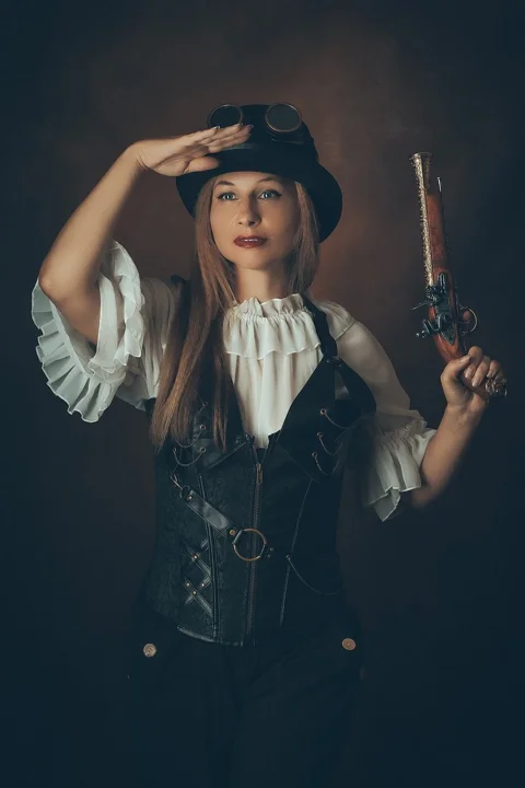 steampunk, costume, woman, hat