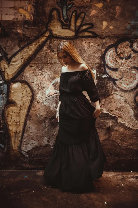 woman, fashion, dress, black dress