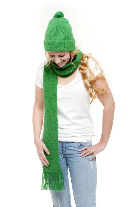 green, winter, scarf, cap