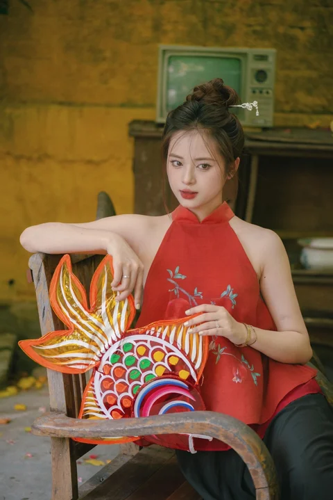 여성, 모델, 젊은, 물고기