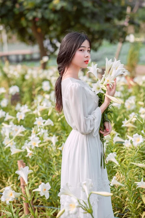 女人、美麗、戶外、花朵