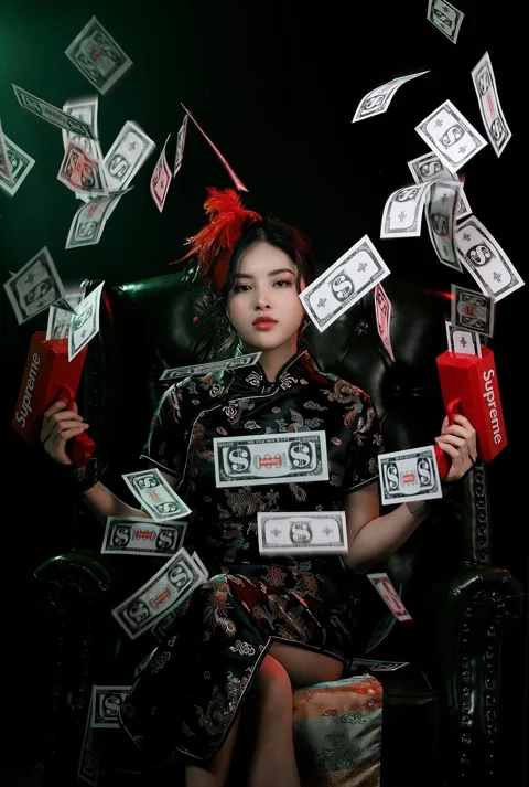 woman, costume, money, cash