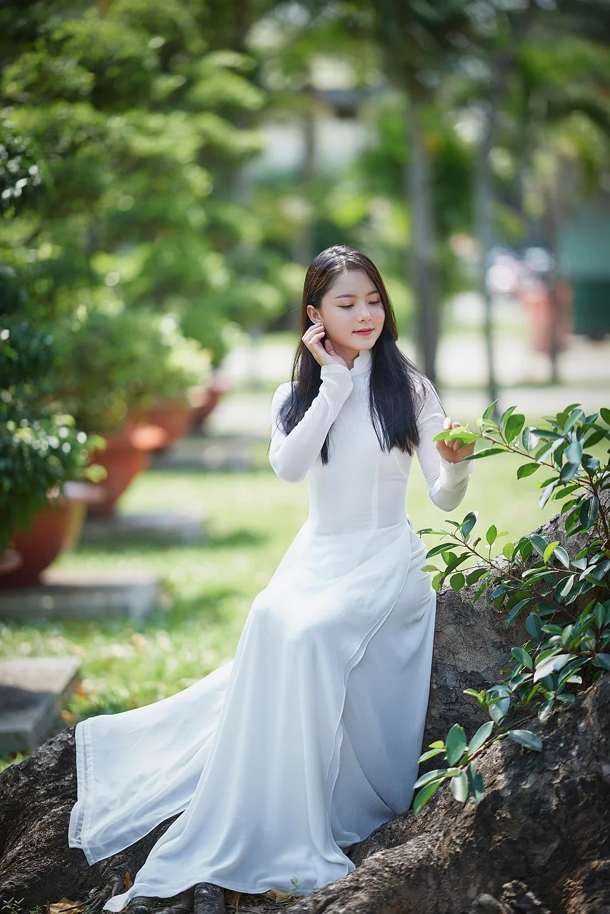 woman, ao dai, vietnamese, long dress