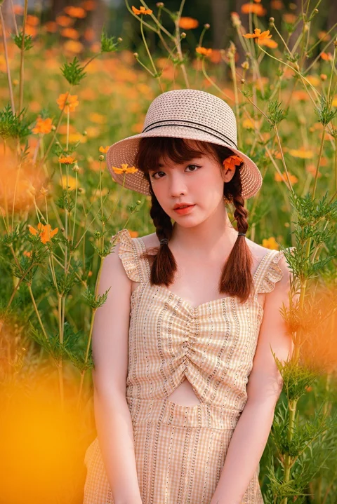 woman, flower, petals, plant