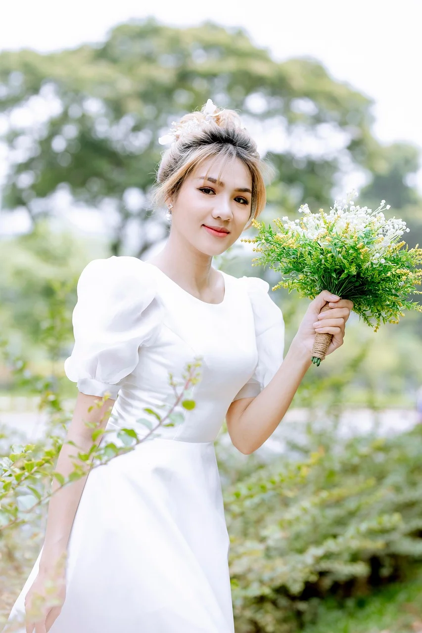 bride, model, woman, white dress
