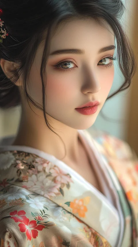 beautiful, woman, japanese, kimono