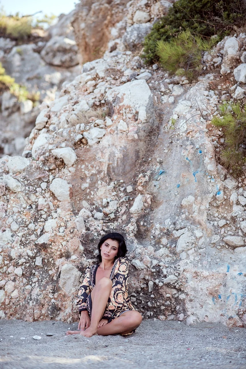 woman, model, beach, sand