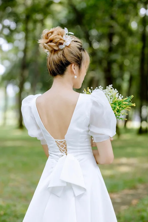 bride, model, woman, white dress