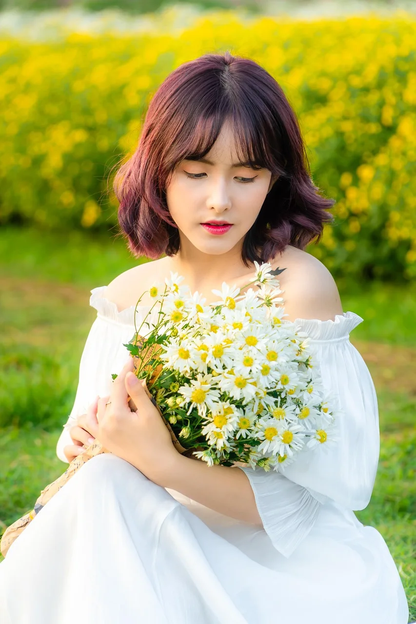 woman, flowers, daisy, girl