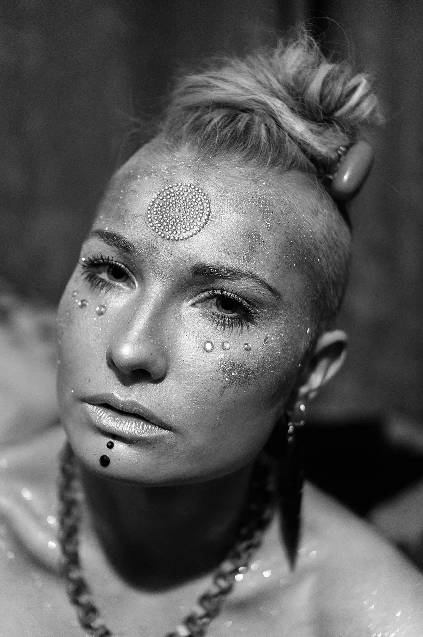 model, glitter, face paint, scandinavian