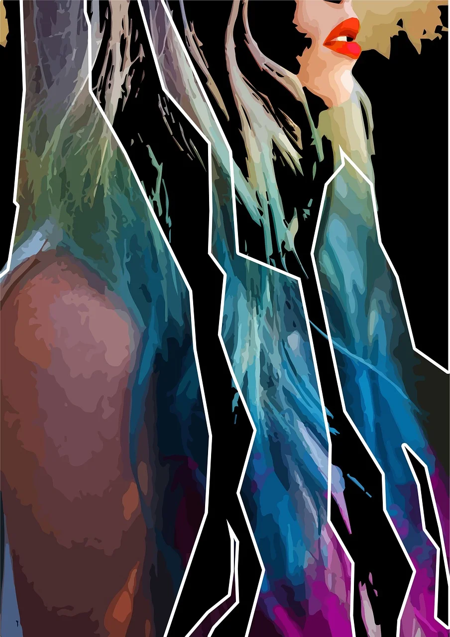 art, young woman, collage, abstract