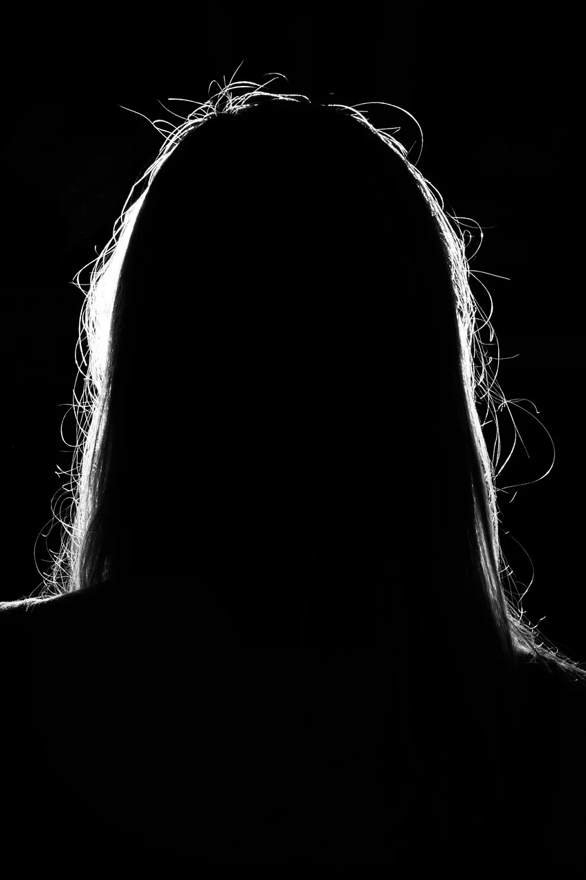 silhouette, woman, dark, light