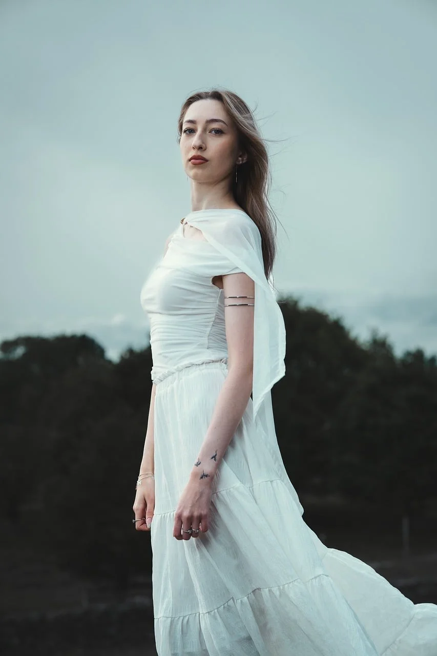 女人, 模特兒, 白色連衣裙, 女性模特兒