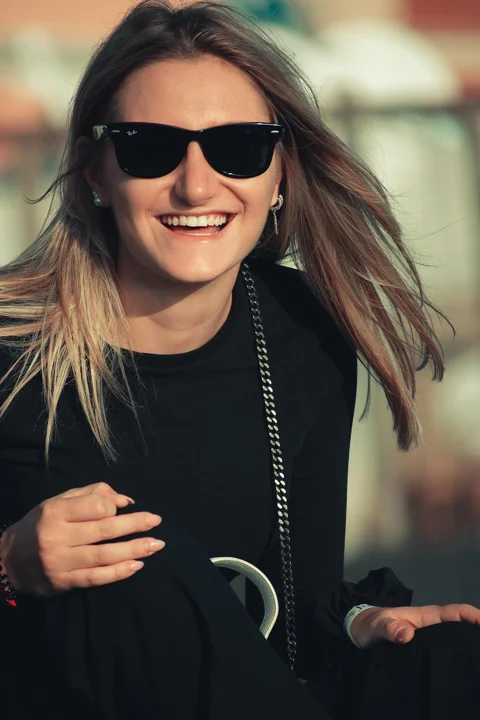 woman, model, smile, sunglasses