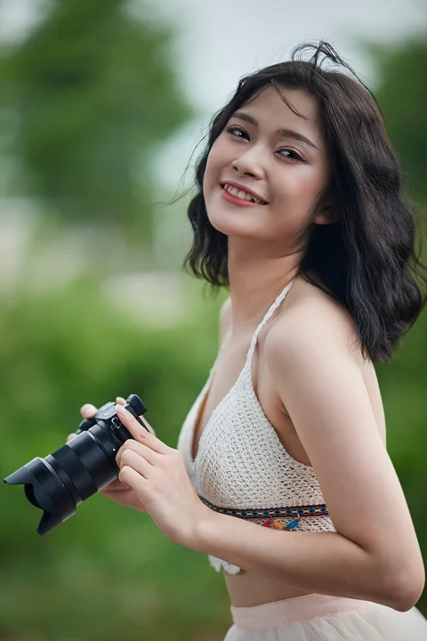 woman, portrait, model, white dress
