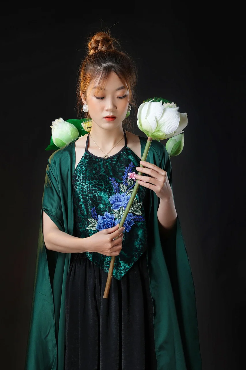 asian woman, vietnam, lotus flowers, hanoi
