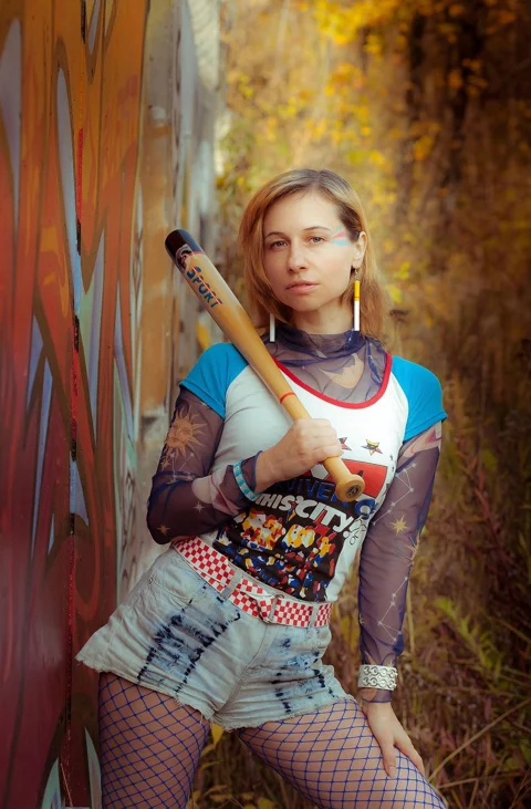 street fashion, model, woman, baseball bat