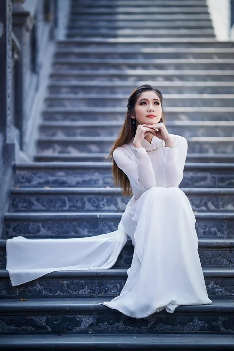 woman, portrait, ao dai, white dress