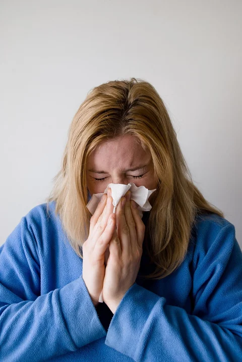 woman, blow, blowing, nose