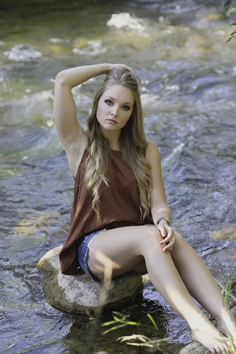 creek, country, girl, water