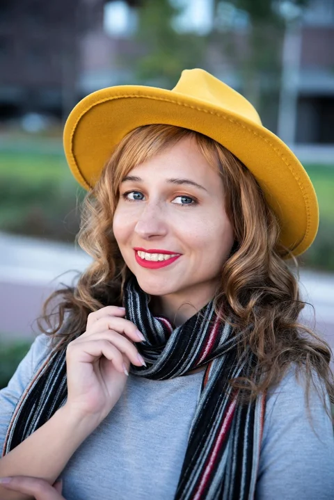 woman, smile, hat, human
