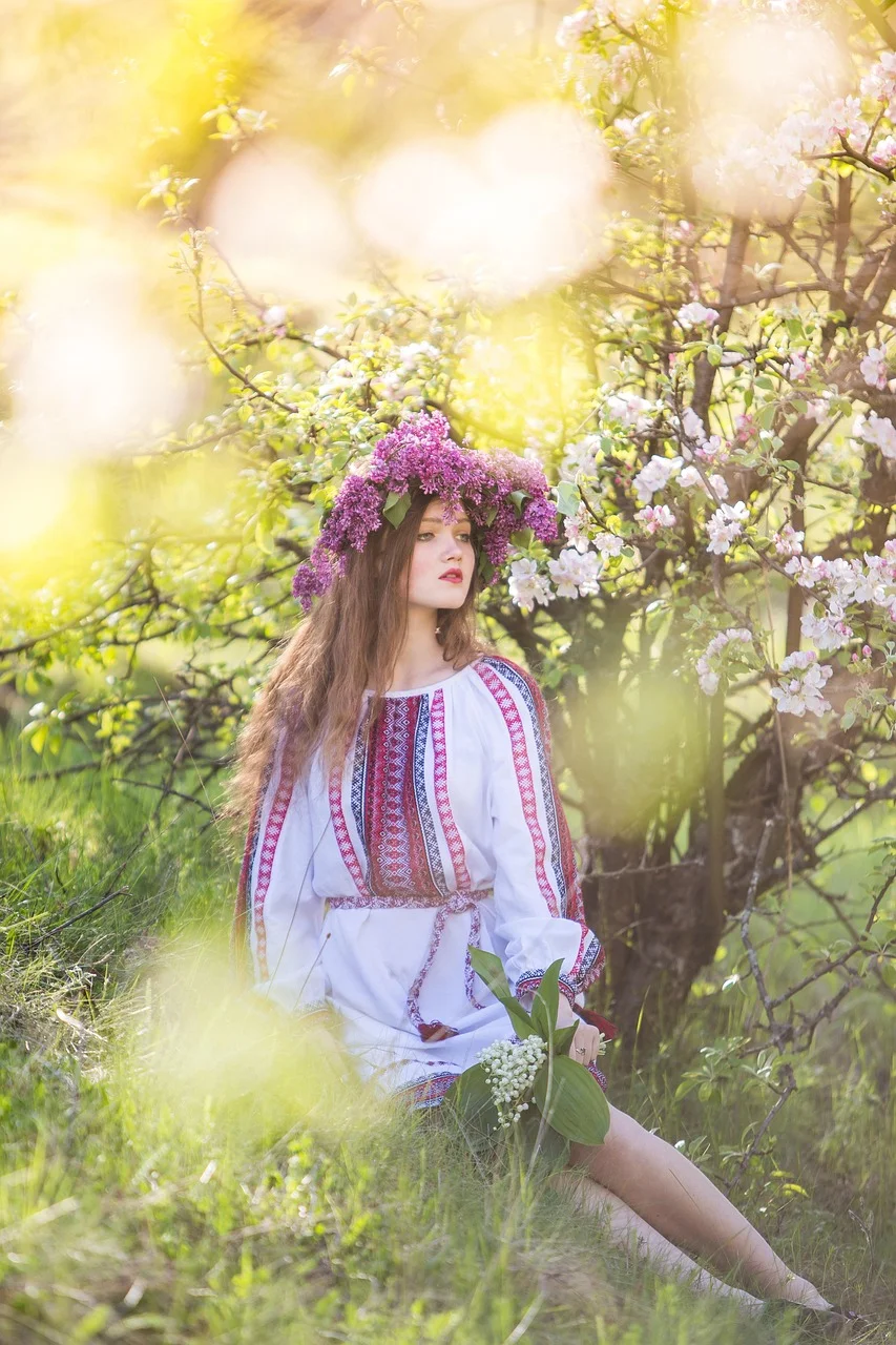 spring, young woman, ukrainian, embroidered shirt