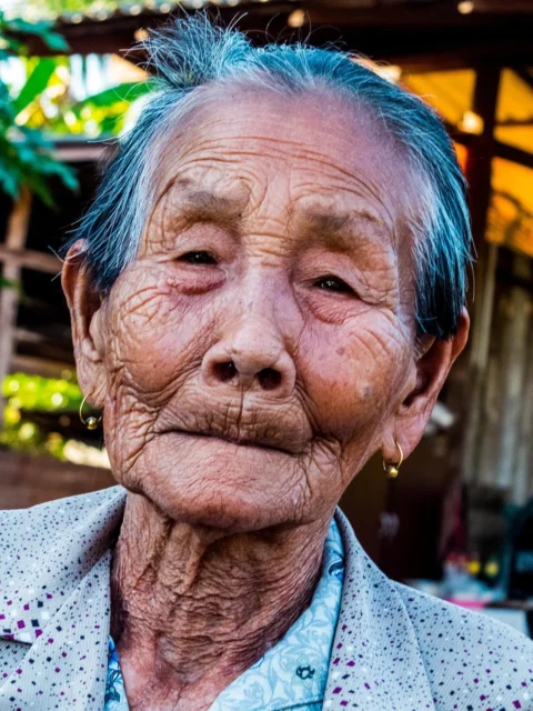 woman, old, thailand, wrinkled face