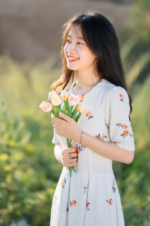 女子， 美丽， 花朵， 时尚