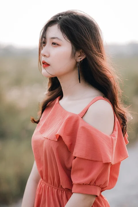 woman, portrait, dress, outdoors