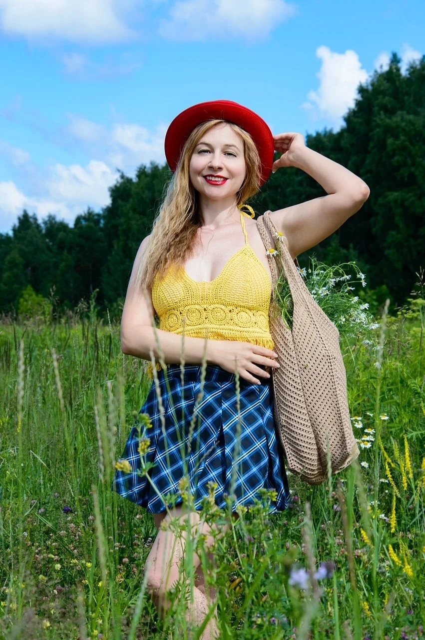 woman, nature, summer, red hat