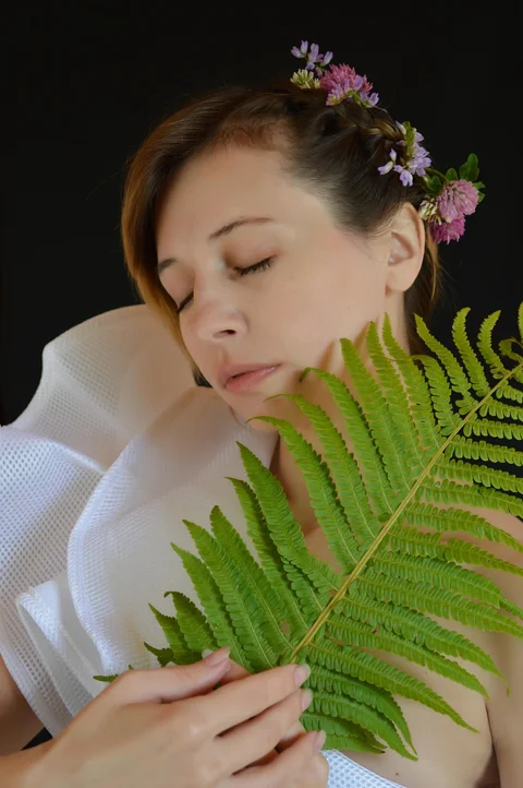 蕨類,肖像,年輕女子,花朵