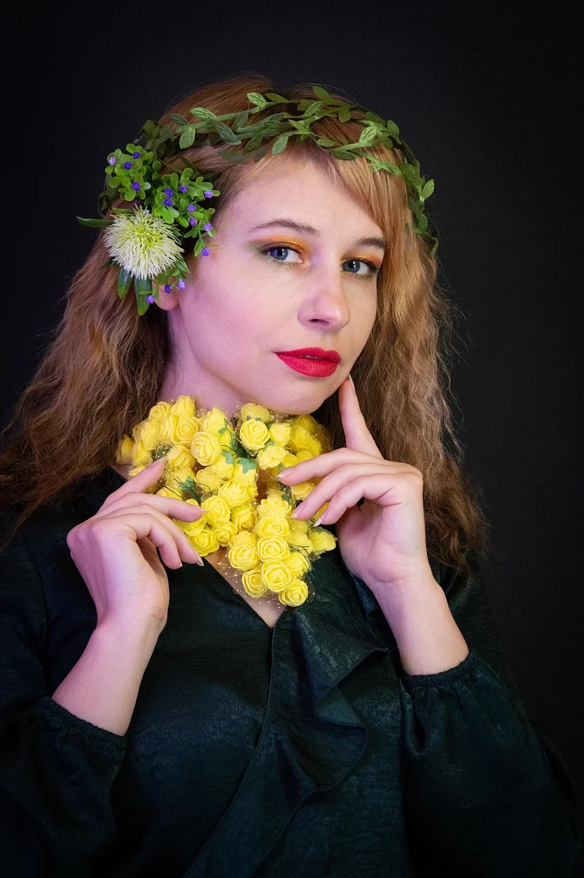 woman, flowers, pose, model